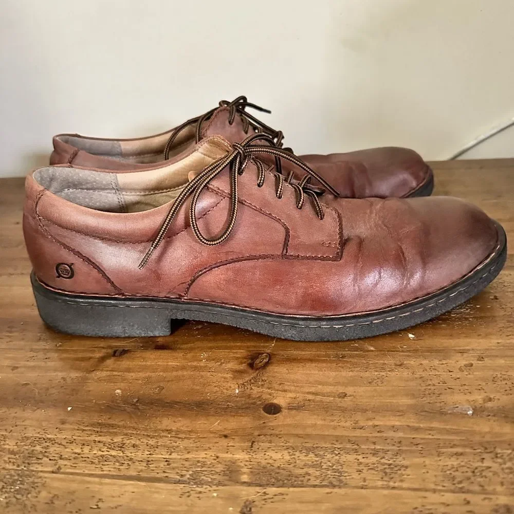 Born Men's Brown Leather Casual Derby Lace Up Oxfords Shoes,size 13